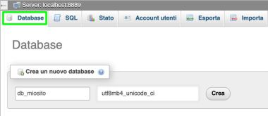 creare un database in MAMP phpMyAdmin