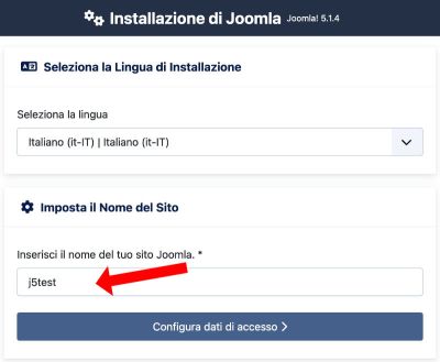 installazione di Joomla!® 5 lingua e nome sito