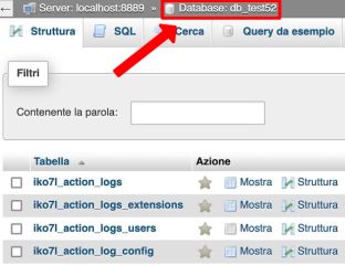 phpmyadmin, elenco tabelle