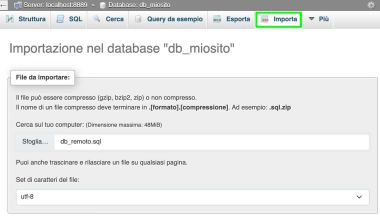 importare tabelle con phpMyAdmin