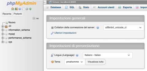 pannello di controllo phpMyAdmin