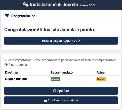 installazione di Joomla!® 5 fase finale