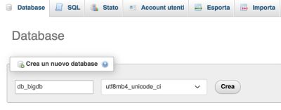 creare database in phpMyAdmin step 1